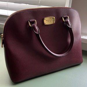 Michael Kors Burgundy Leather Cindy Dome Satchel Crossbody